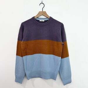 AYR The Yachty Moma Luxury Wool Sweater Purple Orange Blue Striped size Small